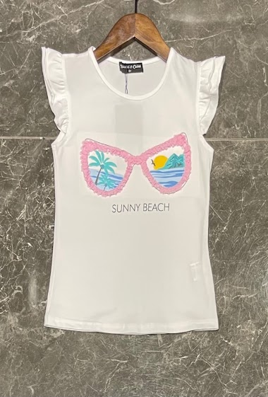 Tshirt with ruffle sleeves and pattern in relief "sunny beach"