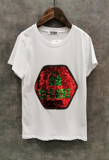 Wholesaler Squared & Cubed - Short sleeves tshirt with magical sequins "SECURE"
