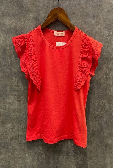 Mayorista Squared & Cubed - Tshirt with English embroidery ruffles