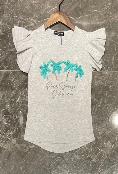 Tshirt with ruffle sleeves with pattern in relief "palm trees"
