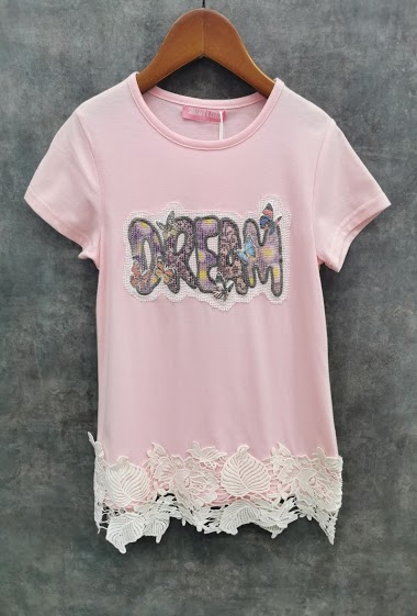 Grossiste Squared & Cubed - Tshirt avec patch fantaisie et dentelle "DREAM"