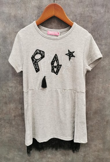Großhändler Squared & Cubed - Tshirt with fancy strass and lace "PLAY"