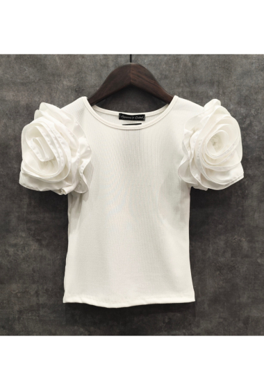 Großhändler Squared & Cubed - Geripptes T-Shirt mit Blumendetails an den Ärmeln