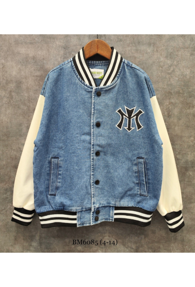 Wholesaler Squared & Cubed - Boy bomber jeans jacket with sleeves in leather-alike material
