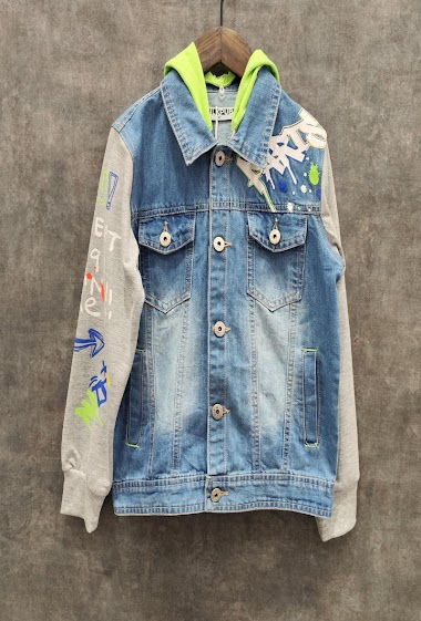 Boy jeans vest with removable hoodie