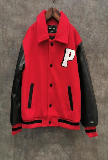 College jacket in wool and leather imitation sleeves