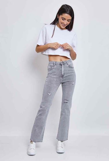 Wholesaler Secret denim - Flared grey jeans  destroyed
