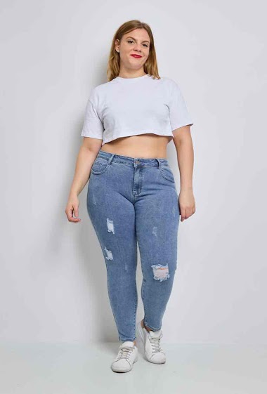 Grossiste Secret denim - Jeans skinny  grande taille destroyed