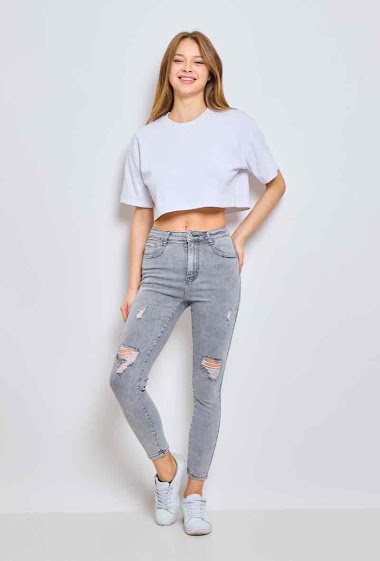 Wholesaler Secret denim - Skinny grey jeans destroyed