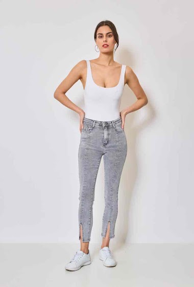 Grossiste Secret denim - Jeans skinny gris fendu devant