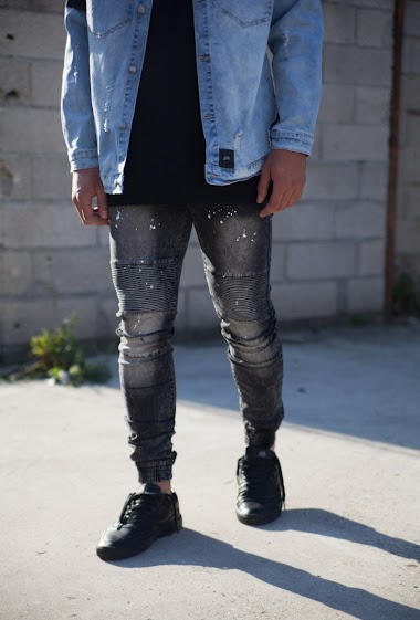 Großhändler Sixth June Paris - Faded black stained biker jeans