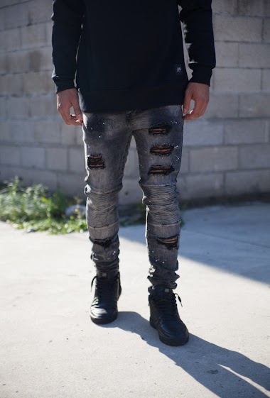 Großhändler Sixth June Paris - Dark gray stain biker jeans