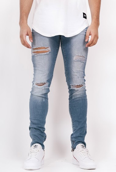 Wholesaler Sixth June Paris - Ripped zipped jeans Blue