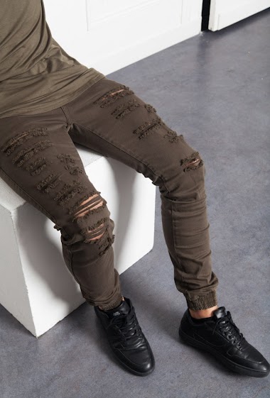 Großhändler Sixth June Paris - Khaki elastic slim destroyed jeans