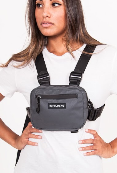 Mini reflective chest bag with black logo