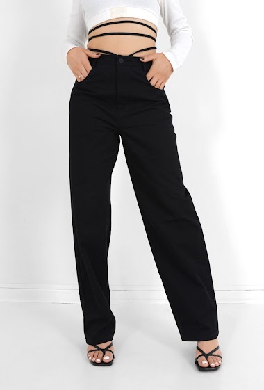 Wholesaler Sixth June Paris - Straight twill pants with drawstrings Black