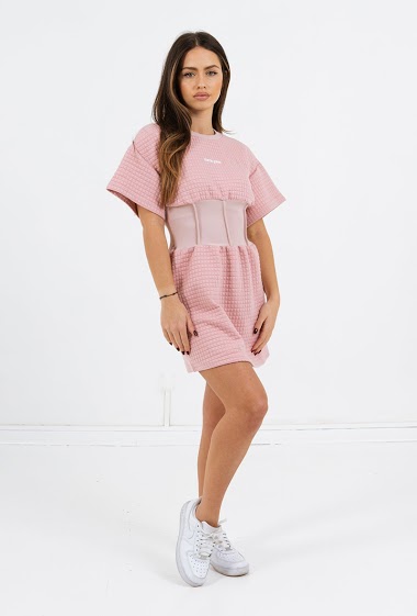 Wholesaler Sixth June Paris - Short-sleeved embossed dress Pink