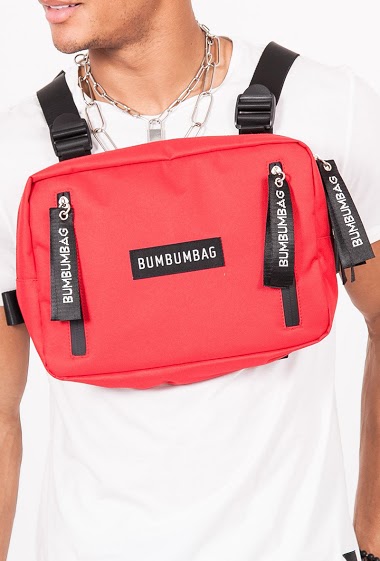 Red zipped text chest bag