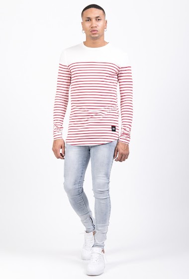 Wholesalers Sixth June - Red white long-sleeved sailor T-shirt