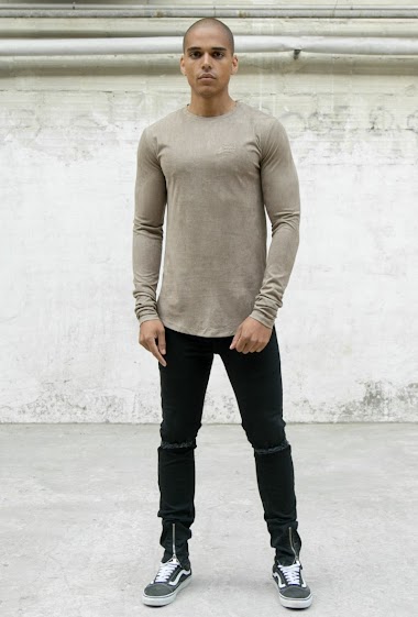 Wholesaler Sixth June Paris - Suede T-shirt with logo zips in taupe