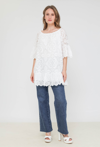Wholesaler SK MODE - 6503 - White classic mosaic lace flower design tunic dress