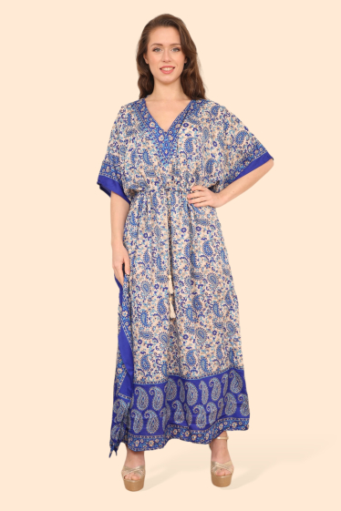 Wholesaler SK MODE - Summer assortment of long maxi dresses (kaftans) with print SKC1337