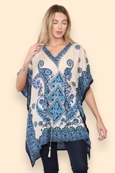 Wholesaler SK MODE - Short kaftan with oriental border with V-neck and mosaic pattern. Reference SK1228
