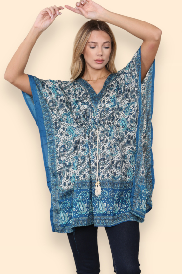 Wholesaler SK MODE - Short kaftan with oriental border with V-neck and mosaic pattern. Reference SK1224