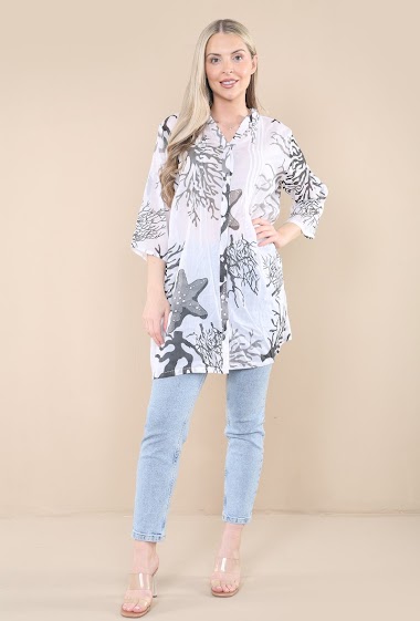 Wholesaler SK MODE - Women's white spring shirt summer 2023 light v-neck floral pattern sk8000C