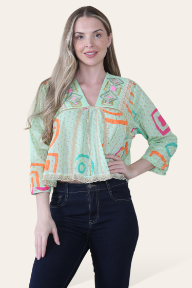 Wholesaler SK MODE - Short shirt, Floral patterned shirt, Long sleeves REF- SY-57