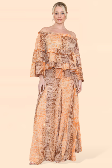 Großhändler SK MODE - Zweiteiliges Kleid in tropischen orientalischen Farben mit einem Muster, Ref. SKMK-005