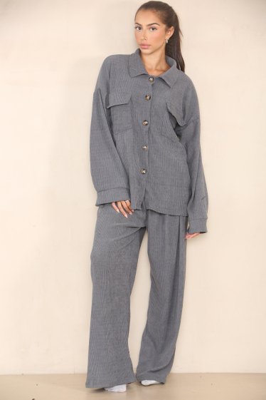Wholesaler SK MODE - Two-piece winter shirt pants pocket set, simple line ref 9793SK
