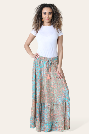 Wholesaler SK MODE - Bohemian Summertime skirt (ref 9614SK) with colorful flower and soft cord.