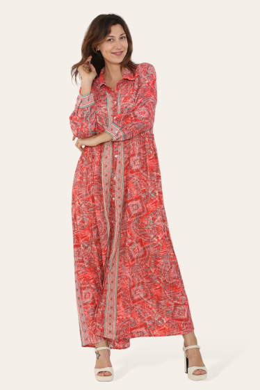 Wholesaler SK MODE - Long dress with printed floral bohemian style and long sleeves (Ref-SK5130).