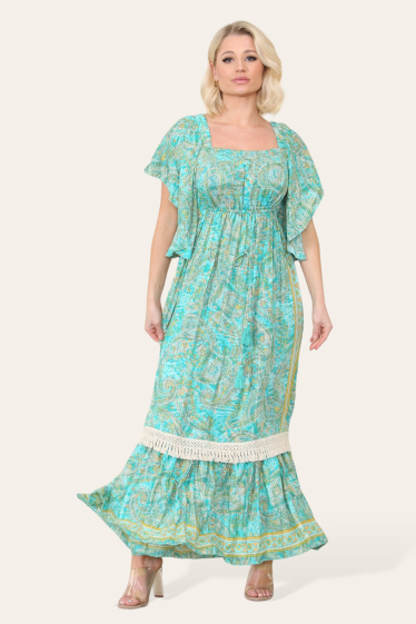 Großhändler SK MODE - Langes, ausgestelltes, elegantes, feminines Kleid SK5123 mit Blumendruckmuster