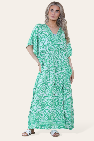Wholesaler SK MODE - Maxi Dress V-Neck Long Bohemian Green Tie-Dye Maxi Dress Ref-SK1060-L
