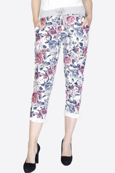 Grossiste SK MODE - Pantalon de jogging femme en tissu style denim motif fleuri REF MIMO PYJ