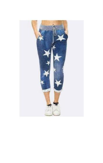 Wholesaler SK MODE - Women’s Pantaloon Fabric Denim Style elastic printed Stars Pattern TARA-PYJ1