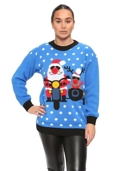 Großhändler SK MODE - Weihnachtspullover für Frauen. Sweat Shirt / Snowy Cardigen / Pull SWSANTA Cardigan