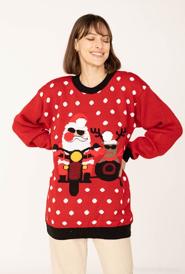 Großhändler SK MODE - Weihnachtspullover für Frauen. Sweat Shirt / Snowy Cardigen / Pull SWSANTA Cardigan