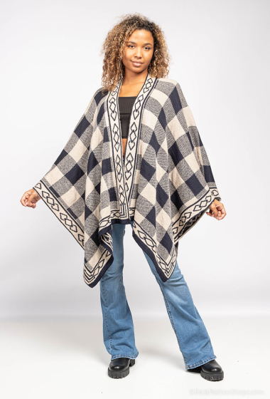 Grossiste SK MODE - Pull Femme Poncho motif craft carre toute taille 2023 ref KARO