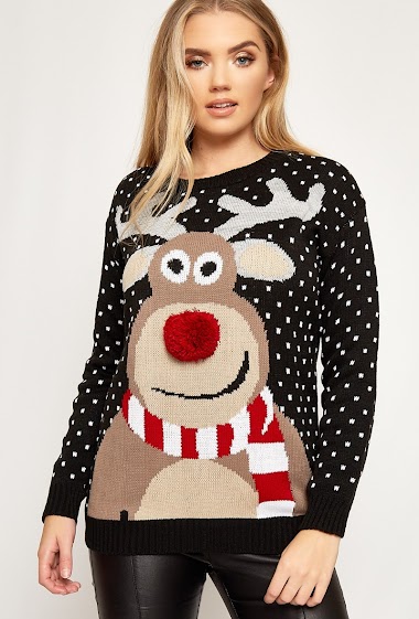 Wholesaler SK MODE - Christmas sweater reindeer pom pom red nose woman Christmas party reindeer RCJ-SH