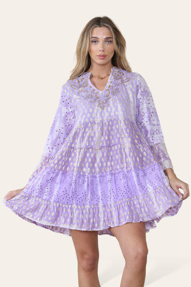 Wholesaler SK MODE - Dress 21 064SK, vibrant mixed patterned lace, short V-neck