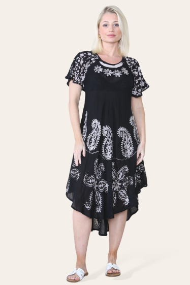 Wholesaler SK MODE - Short Sleeve Dress, Royal Feather Umbrella, Colorful Print, Ref. 6052