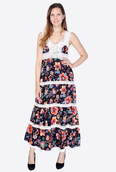 Wholesaler SK MODE - Dress beautiful flowers pattern Marine Layer 2047