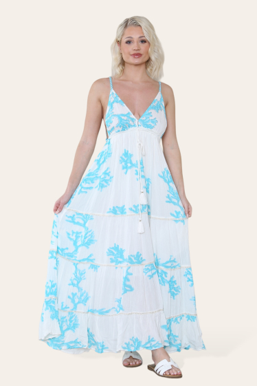 Wholesaler SK MODE - Long bohemian beach dress, with a reef print from Ref-SK3007.