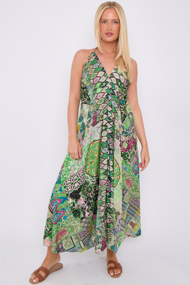 Wholesaler SK MODE - Long sleeveless bohemian dress for women 100% SILK, Ref-SKDOS7009