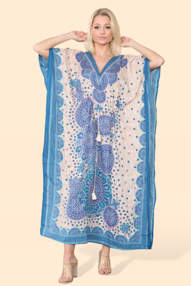 Wholesaler SK MODE - Oriental kaftan kaftan dress bordered with V-neck and mosaic pattern SK1307