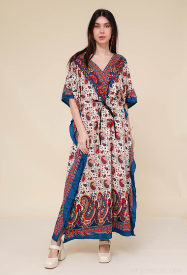 Wholesaler SK MODE - Dress Long kaftan oriental feather symbol ref SK143L