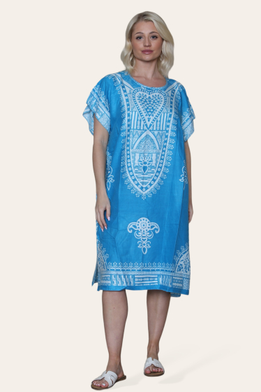 Wholesaler SK MODE - Mid-length Caftan dress, ethnic heart print pattern. - ref SKC-1552
